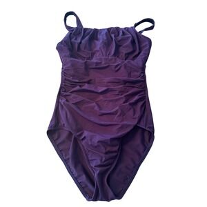 Lands End 8DD‎ Purple Ruched One Piece Swimsuit Underwire No padding Summer